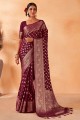 Weaving Georgette Saree in Wine  with Blouse
