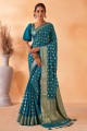 Weaving Georgette Teal blue Saree with Blouse
