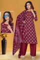 Digital print Cotton Palazzo Suit in Wine with Dupatta