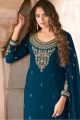 Teal blue Salwar Kameez in Georgette with Embroidered