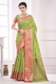 Parrot green Saree in Cotton with Weaving