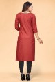 Cotton Red Straight Kurti in Printed