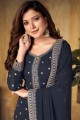 Blue Palazzo Suit with Embroidered Faux georgette