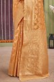 Linen Weaving Orange Saree with Blouse