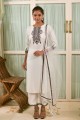 Embroidered Salwar Kameez in Off white Cotton