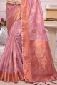 Pink Saree with Weaving Organza