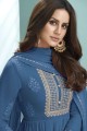 Embroidered Anarkali Suit in Blue Faux georgette