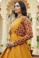 Cotton Embroidered Mustard Gown Dress with Dupatta