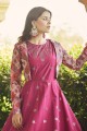 Embroidered Cotton Gown Dress in Pink with Dupatta