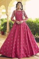 Embroidered Cotton Gown Dress in Pink with Dupatta