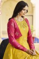 Cotton Gown Dress in Yellow with Embroidered