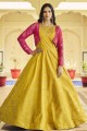 Cotton Gown Dress in Yellow with Embroidered