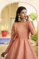 Peach Cotton Embroidered Gown Dress with Dupatta