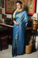 Silk Zari,weaving Sky blue Saree with Blouse
