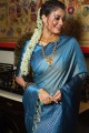 Silk Zari,weaving Sky blue Saree with Blouse