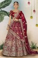 Maroon Bridal Lehenga Choli with Embroidered Velvet