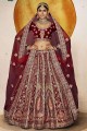 Embroidered Velvet Bridal Maroon Lehenga Choli