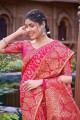 Weaving Banarasi silk Pink Banarasi Saree with Blouse