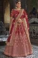 Embroidered Maroon Velvet Bridal Lehenga Choli with Dupatta
