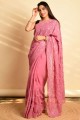 Pink Embroidered Saree in Georgette