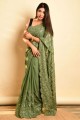 Green Saree in Georgette with Embroidered