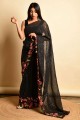 Saree with Embroidered in Georgette Black