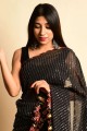 Saree with Embroidered in Georgette Black
