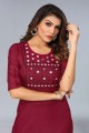 Straight Kurti in Maroon Cotton with Embroidered