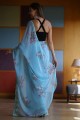 printed Georgette Saree in Sky blue with Blouse