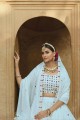 Embroidered Georgette Sky blue Party Lehenga Choli with Dupatta