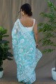 Organza Thread,embroidered Sky blue Saree with Blouse