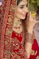 Zari,thread,embroidered Art silk Red Wedding Saree with Blouse