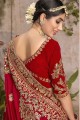 Zari,thread,embroidered Art silk Red Wedding Saree with Blouse