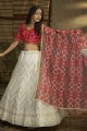 White Georgette Printed Party Lehenga Suit with Dupatta