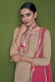 Embroidered Pakistani Suit in Beige Faux georgette