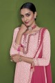 Faux georgette Pakistani Suit with Embroidered in Pink