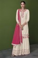 White Faux georgette Pakistani Suit with Embroidered