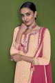 Faux georgette Pakistani Suit in Peach with Embroidered