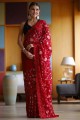 Thread,embroidered Saree in Red Georgette