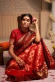 Red South Indian Saree in Weaving Raw silk