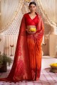 Orange Saree in Weaving Raw silk