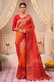 Orange Saree in Weaving Raw silk