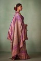 Saree in Lavender Raw silk with Weaving