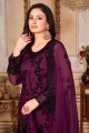 Net Palazzo Suit in Wine with Embroidered
