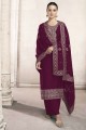 Embroidered Pakistani Suit in Wine Silk