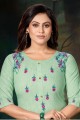 Green Straight Kurti in Embroidered Cotton