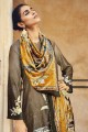Velvet Palazzo Suit in Brown with Digital print
