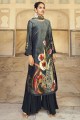 Black Digital print Palazzo Suit in Velvet