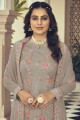 Grey Faux georgette Printed Pakistani Suit with Dupatta