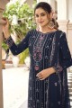 Printed Faux georgette Pakistani Suit in Blue with Dupatta